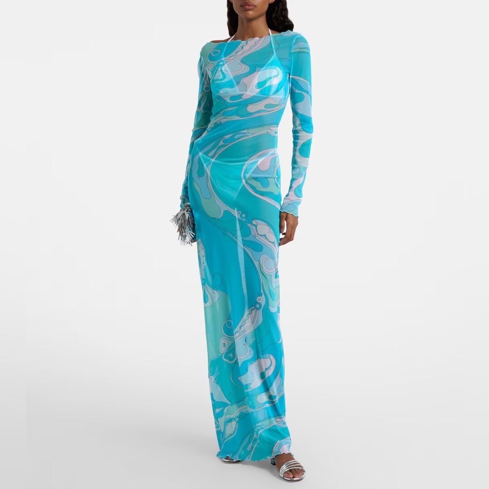 PUCCI Orchidee Ruffled printed tulle maxi dress
